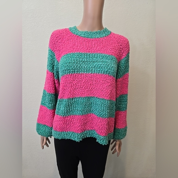 Pink Lily Women's Green/pink Soft Knit Sweater - Size Small Cozy Party - Picture 5 of 9